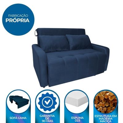 Sofá Cama Para Sala De Estar Amora New Veludo Matrix - Azul Azul