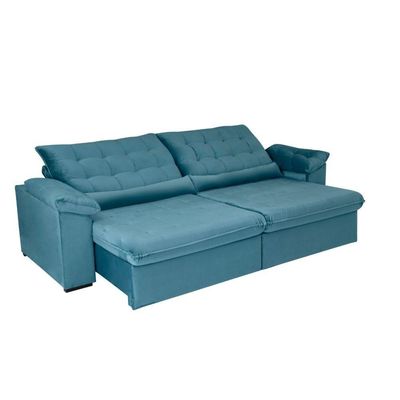 Sofá Oriental 290 Cm Veludo Azul Turquesa