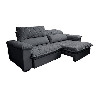 Sofá Retrátil E Reclinável 2,35m Molas Ensacadas Cama Inbox Big Home Bordado 3d Linho Cinza Escuro