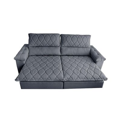 Sofá Retrátil E Reclinável 2,35m Molas Ensacadas Cama Inbox Big Home Bordado 3d Linho Cinza Escuro