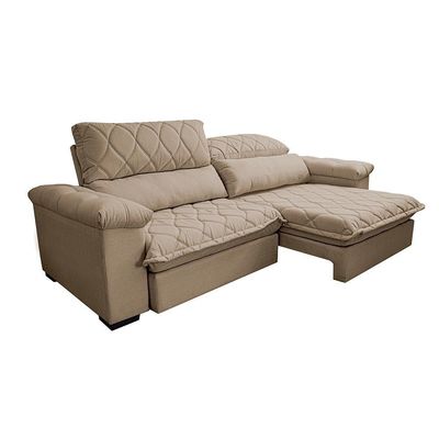 Sofá Retrátil E Reclinável 2,35m Molas Ensacadas Cama Inbox Big Home Bordado 3d Linho Bege Escuro