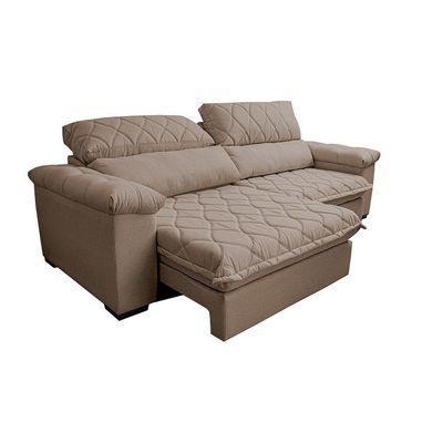 Sofá Retrátil E Reclinável 2,35m Molas Ensacadas Cama Inbox Big Home Bordado 3d Linho Bege Escuro