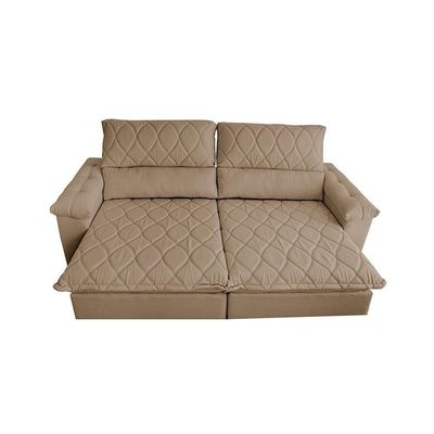 Sofá Retrátil E Reclinável 2,35m Molas Ensacadas Cama Inbox Big Home Bordado 3d Linho Bege Escuro