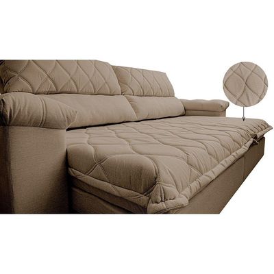 Sofá Retrátil E Reclinável 2,35m Molas Ensacadas Cama Inbox Big Home Bordado 3d Linho Bege Escuro