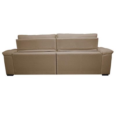Sofá Retrátil E Reclinável 2,35m Molas Ensacadas Cama Inbox Big Home Bordado 3d Linho Bege Escuro