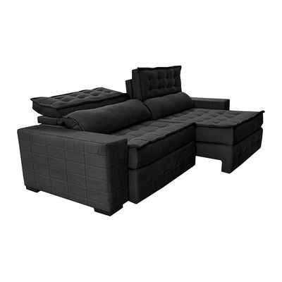 Sofá Retrátil E Reclinável 2,55M Cama Inbox Big Puffer Com Softgel D40 Velupluma Preto
