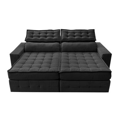 Sofá Retrátil E Reclinável 2,55M Cama Inbox Big Puffer Com Softgel D40 Velupluma Preto