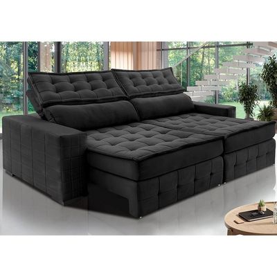Sofá Retrátil E Reclinável 2,55M Cama Inbox Big Puffer Com Softgel D40 Velupluma Preto