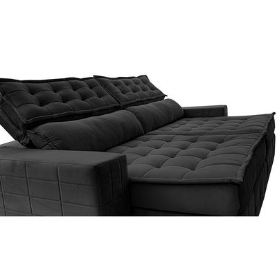 Sofá Retrátil E Reclinável 2,55M Cama Inbox Big Puffer Com Softgel D40 Velupluma Preto