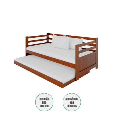 Sofá Cama Solteiro Enjoy Em Madeira Vintage Castanho - Marrom