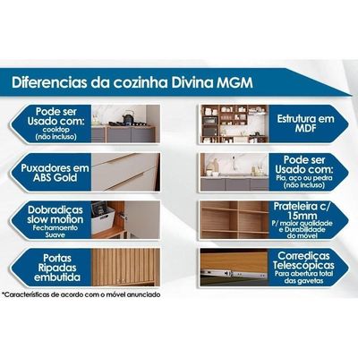 Balcão Cozinha P/ Cooktop C/ Tampo Esplêndida C/ 2 Portas 80cm Cinamomo/off White - Mgm