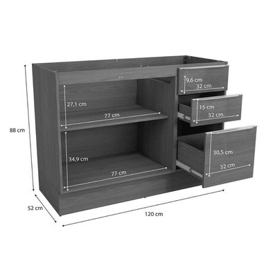 Balcão Cozinha Modulado Vibra T625 C/ 2 Portas 3gavs S/tampo 120cm Canela Lacca Kappesberg