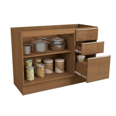 Balcão Cozinha Modulado Vibra T625 C/ 2 Portas 3gavs S/tampo 120cm Canela Lacca Kappesberg