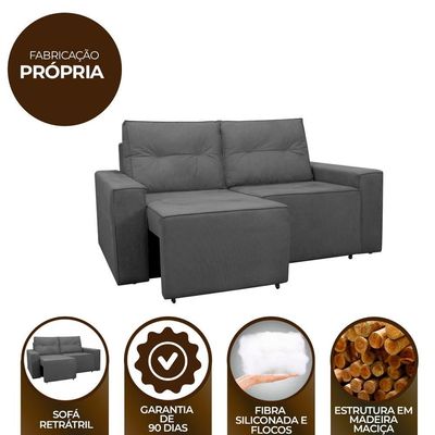 Sofá Retrátil Polo 1,80m Confortavel Para Sala Suede Herrero Cor:cinza