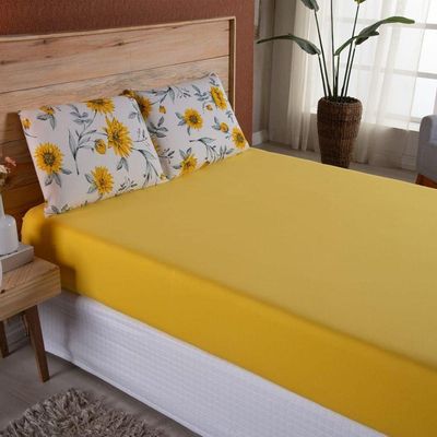 Lençol Casal Malha Fio Penteado Algodão 3 Peças - Amarelo - 100% Algodão