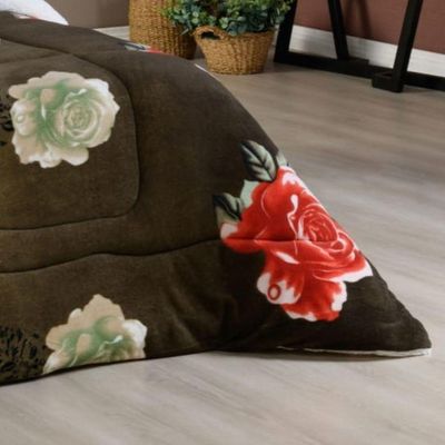 Edredom Coberdrom Sonobom Solteiro Sherpa E Manta - Floral Preto - 100% Poliéster