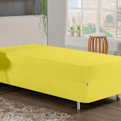 Jogo De Cama Solteiro Nobre 2 Peças Luva De Box 55cm De Altura Malha 100% Algodão - Amarelo