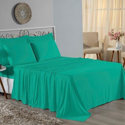 Jogo De Cama Queen Nobre 4 Peças Lençol Com Elástico De 30cm De Altura Malha 100% Algodão - Jade