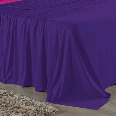 Jogo De Cama Solteiro Nobre 3 Peças Lençol Com Elástico De 30cm De Altura Malha 100% Algodão - Roxo / Pink