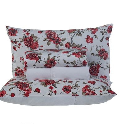 Jogo De Cama Craft Casal Padrão 4 Peças Percal 200 Fios 100% Algodão - Estampa Rosas Vermelha