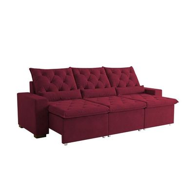 Sofá Retrátil 3l 210m Suede Luxo Com Sistema E Encosto Reclinável Milão Vermelho