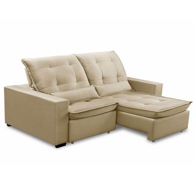 Sofa Retratil Reclinavel 2 Lugares 2,30m Atlantis Veludo Bege Lansofbr