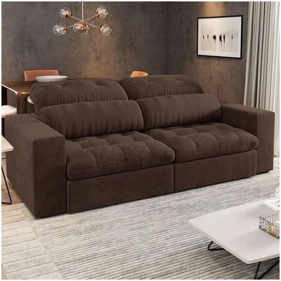 Sofá Retrátil E Reclinável 3 Lugares 200cm Suede Marrom
