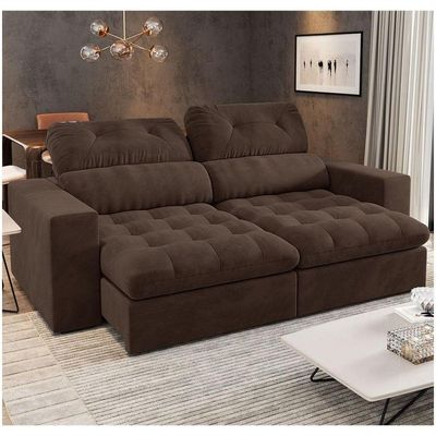 Sofá Retrátil E Reclinável 3 Lugares 200cm Suede Marrom