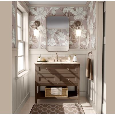 Papel Contact Vinílico Autoadesivo Impermeável Removível Estampa Lily Bloom Tema Natureza para Paredes, Armários e Cômoda Marrom - S4sassy 63,5 cm (L) × 609,6 cm (C) / Marrom - Vinil Liso