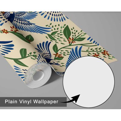 Papel Contato Vinílico Autoadesivo Removível À Prova d'Água, Pássaro Azul em Voo e Folhagem Para Paredes e Armários - S4sassy 63,5 cm (L) × 914,4 cm (C) / Azul - Vinil Texturizado