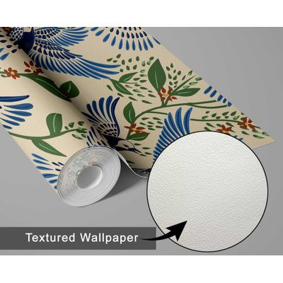 Papel Contato Vinílico Autoadesivo Removível À Prova d'Água, Pássaro Azul em Voo e Folhagem Para Paredes e Armários - S4sassy 63,5 cm (L) × 914,4 cm (C) / Azul - Vinil Texturizado