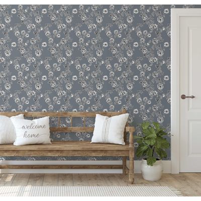 Rolo Vinílico Autoadesivo Removível e Impermeável com Estampa Flores da Meia-Noite para Paredes, Armários e Cômoda - S4sassy 63,5 cm (L) × 304,8 cm (C) / Cinza - Vinil Liso