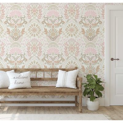 Rolo Vinílico Autoadesivo Impermeável Bege Contemporâneo Removível com Motivos Étnicos para Paredes, Armários e Cômoda - S4sassy 63,5 cm (L) × 152,4 cm (C) / Bege - Vinil Texturizado