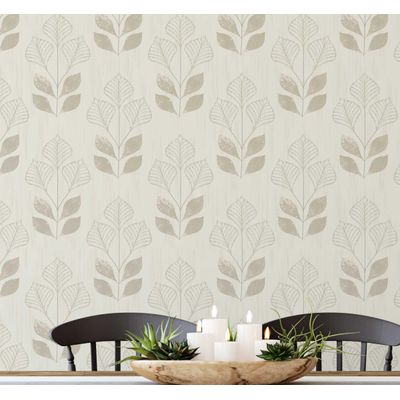 Vinil Autoadesivo Estampa Moderna de Folhas, Bege, À Prova d'Água, Removível para Quartos, Salas, Espaços Alugados e Armários - S4Sassy 63,5 cm (L) × 609,6 cm (C) / Bege - Vinil Liso