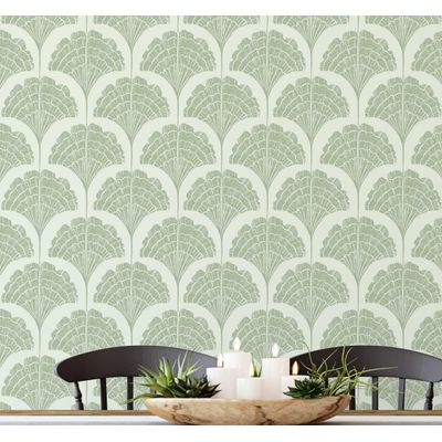 Papel de Parede Vinílico Autoadesivo Folha Leque Chic Impermeável Verde, Revestimento Removível para Quartos, Salas e Armários - S4Sassy 63,5 cm (L) × 152,4 cm (C) / Verde - Vinil Liso