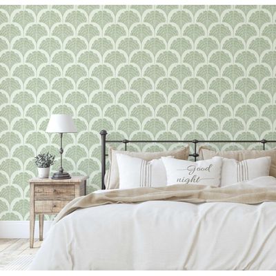 Papel de Parede Vinílico Autoadesivo Folha Leque Chic Impermeável Verde, Revestimento Removível para Quartos, Salas e Armários - S4Sassy 63,5 cm (L) × 152,4 cm (C) / Verde - Vinil Liso