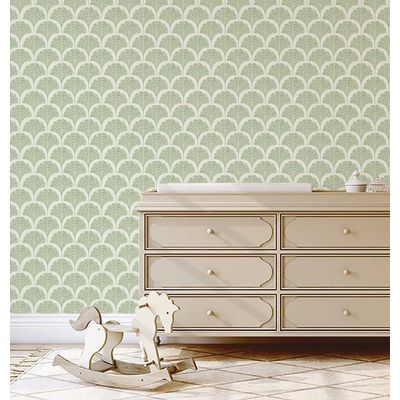 Papel de Parede Vinílico Autoadesivo Folha Leque Chic Impermeável Verde, Revestimento Removível para Quartos, Salas e Armários - S4Sassy 63,5 cm (L) × 152,4 cm (C) / Verde - Vinil Liso