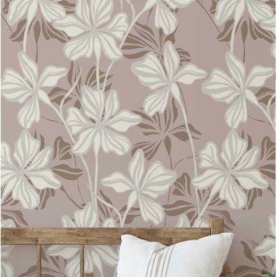 Papel Contact Vinílico Autoadesivo Impermeável Removível Estampa Lily Bloom Tema Natureza para Paredes, Armários e Cômoda Marrom - S4sassy 63,5 cm (L) × 304,8 cm (C) / Marrom - Vinil Texturizado