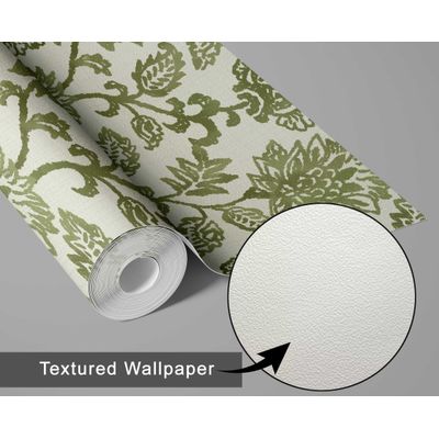 Papel de Parede Vinílico Autoadesivo Floral Vintage Verde Impermeável Removível Estilo Asiático para Quartos, Salas e Armários - S4Sassy 63,5 cm (L) × 152,4 cm (C) / Verde - Vinil Texturizado