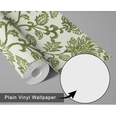 Papel de Parede Vinílico Autoadesivo Floral Vintage Verde Impermeável Removível Estilo Asiático para Quartos, Salas e Armários - S4Sassy 63,5 cm (L) × 152,4 cm (C) / Verde - Vinil Texturizado