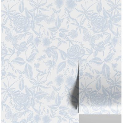 Vinil Autoadesivo Removível Impermeável, Papel Contact Gravado Jardim de Rosas, Motivo Natureza para Paredes/Armários/Cômoda Azul - S4Sassy 63,5 cm (L) × 152,4 cm (C) / Azul - Vinil Texturizado