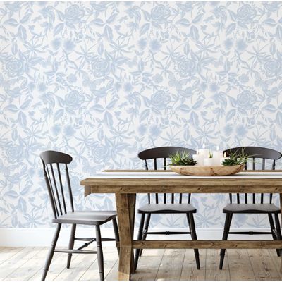Vinil Autoadesivo Removível Impermeável, Papel Contact Gravado Jardim de Rosas, Motivo Natureza para Paredes/Armários/Cômoda Azul - S4Sassy 63,5 cm (L) × 152,4 cm (C) / Azul - Vinil Texturizado