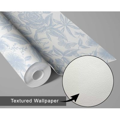 Vinil Autoadesivo Removível Impermeável, Papel Contact Gravado Jardim de Rosas, Motivo Natureza para Paredes/Armários/Cômoda Azul - S4Sassy 63,5 cm (L) × 152,4 cm (C) / Azul - Vinil Texturizado