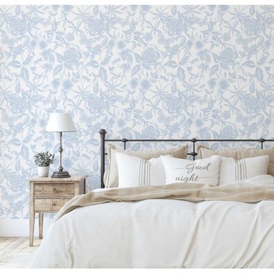 Vinil Autoadesivo Removível Impermeável, Papel Contact Gravado Jardim de Rosas, Motivo Natureza para Paredes/Armários/Cômoda Azul - S4Sassy 63,5 cm (L) × 152,4 cm (C) / Azul - Vinil Texturizado