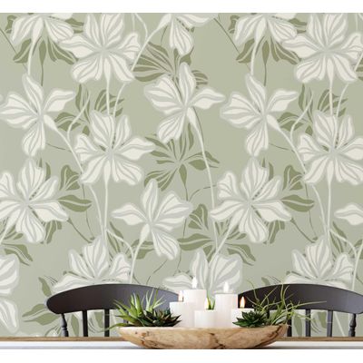 Papel Contact Vinílico Autoadesivo Removível à Prova d'Água Estampa Lily Bloom para Paredes, Armários e Cômoda - Verde - S4sassy 63,5 cm (L) × 914,4 cm (C) / Verde - Vinil Texturizado