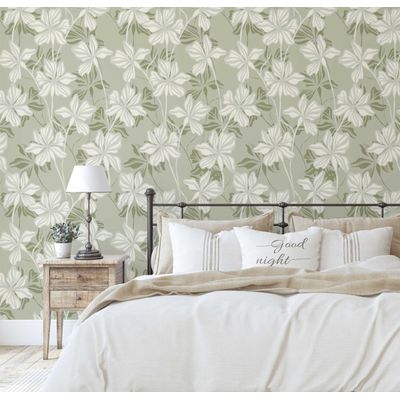 Papel Contact Vinílico Autoadesivo Removível à Prova d'Água Estampa Lily Bloom para Paredes, Armários e Cômoda - Verde - S4sassy 63,5 cm (L) × 914,4 cm (C) / Verde - Vinil Texturizado