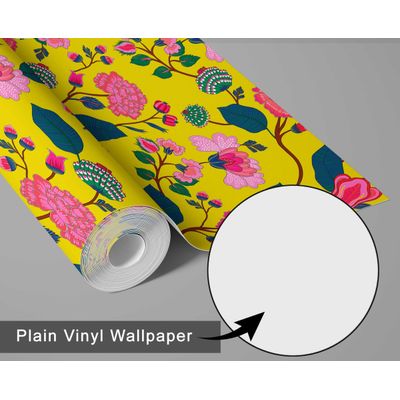 Adesivo Removível Estilo Asiático, Papel Contact Floral Amarelo, Rolo Vinílico Autoadesivo para Parede e Cômoda - S4Sassy 63,5 cm (L) × 152,4 cm (C) / Amarelo - Vinil Texturizado