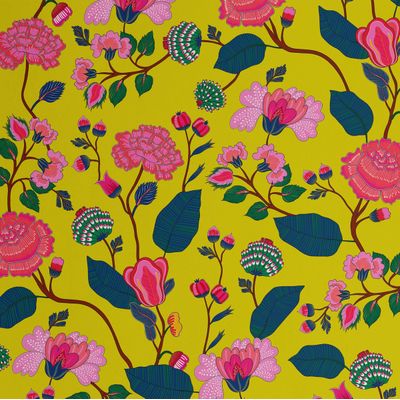 Adesivo Removível Estilo Asiático, Papel Contact Floral Amarelo, Rolo Vinílico Autoadesivo para Parede e Cômoda - S4Sassy 63,5 cm (L) × 152,4 cm (C) / Amarelo - Vinil Texturizado