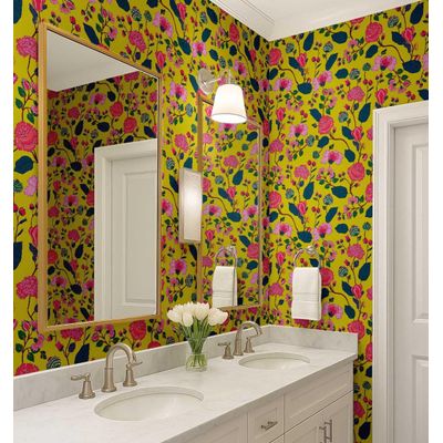 Adesivo Removível Estilo Asiático, Papel Contact Floral Amarelo, Rolo Vinílico Autoadesivo para Parede e Cômoda - S4Sassy 63,5 cm (L) × 152,4 cm (C) / Amarelo - Vinil Texturizado