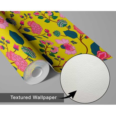 Adesivo Removível Estilo Asiático, Papel Contact Floral Amarelo, Rolo Vinílico Autoadesivo para Parede e Cômoda - S4Sassy 63,5 cm (L) × 152,4 cm (C) / Amarelo - Vinil Texturizado